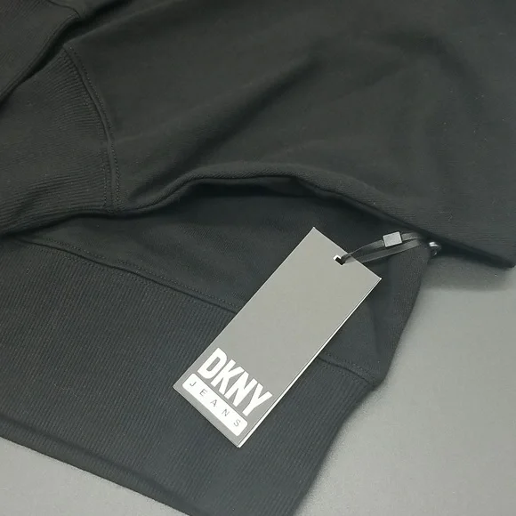 DKNY Jeans Medium Black and Silver Embellished Long Sleeve Cropped Sweater - Picture 8 of 9